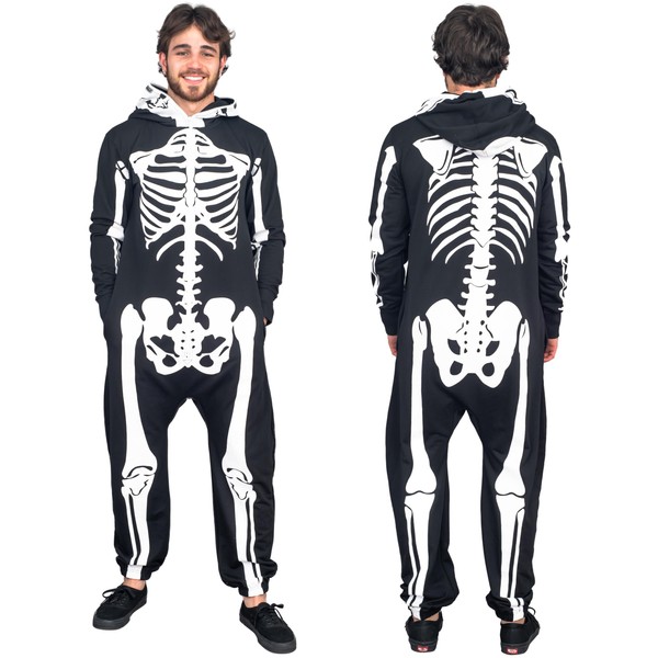 Costume Agent Halloween Skeleton Costume Adult Jumpsuit with Front and
