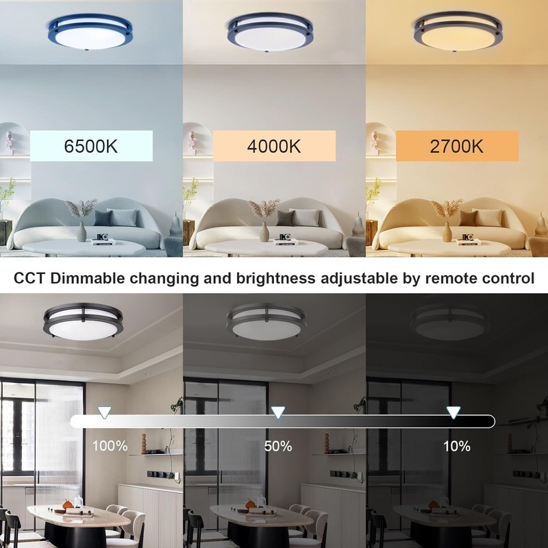 LED Ceiling Light Fixture with Remote 2 Pack 14 Inch
