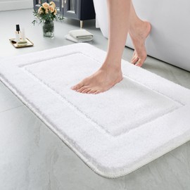 LOCHAS Luminous Non Slip Bathroom Rugs 32 x 20 Inch, Extra Soft and Comfy Bath Mats Rug, Absorbent Thick Microfiber Mat Carpets for Shower, White