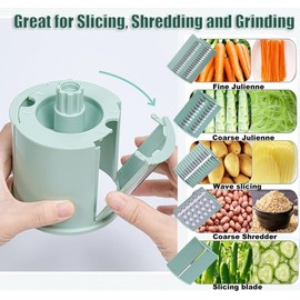 Dybepocih 5-in-1 Rotary Cheese Grater with Handle,Multifunctional Manual Vegetable Shredder with Interchangeable Blades,Strong Suction Base，Effortless Shredding for Cheese,Nuts,Fruits,Veggies (green)