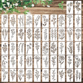52 Piece Templates for Painting Flowers, Flowers and Leaf Stencils Flower Stencils for Crafts Reusable for Painting on Wood Craft and Canvas Pictures Wall Art Home Decoration