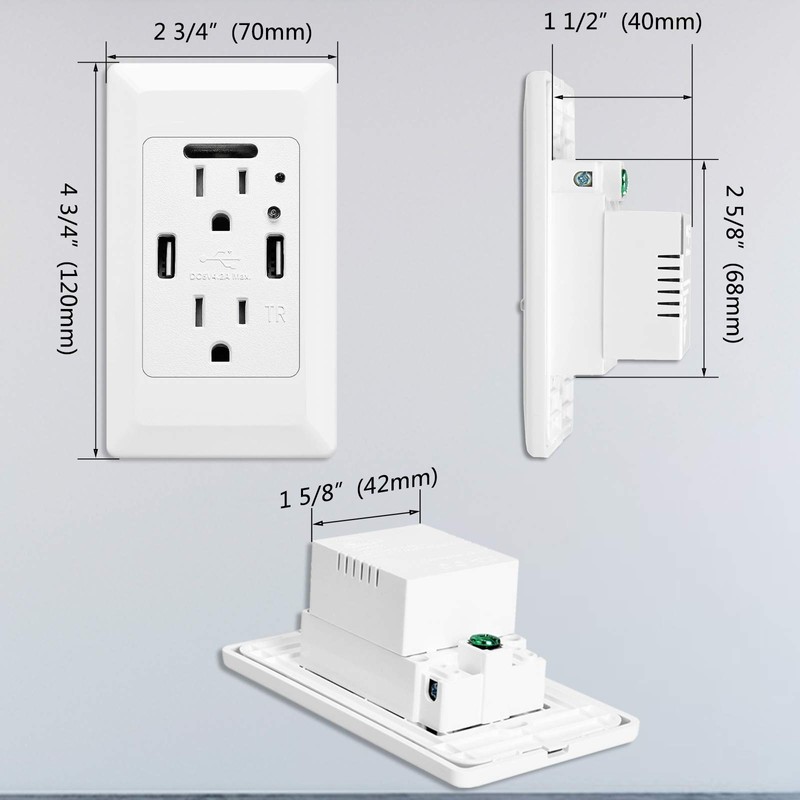 Nineleaf Wall Mount Charger Power Socket USB Wall Charger with