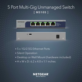 NETGEAR MS105 5-Port Multi-Gigabit 2.5G 𝐄𝐭𝐡𝐞𝐫𝐧𝐞𝐭 𝐒𝐰𝐢𝐭𝐜𝐡 | Unmanaged | Cloud Care's 3 Year Warranty SupportPlus Included