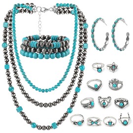 KOSMOS-LI The Tucson Style Western Jewelry for Women Includ Necklace Bracelet Earrings and Rings TQ30set