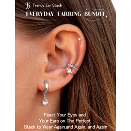 Small Silver Hoop Earrings for Women - Hypoallergenic Silver Stud Huggie Earings Stacks Set for Multiple Piercing Dainty Non Tarnish Cartilage Jewelry Pack Trendy Lightweight Gift 13 Pairs - Silver