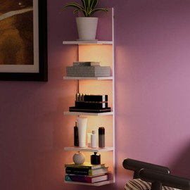 Homaterial 5 Tier Wall Shelf Unit,Modern Vertical Lack Wall Shelves with Light, Wall Mount, Floating Column Home Decor Shelves for Bedroom, Living Room, Vanity Storage Display(Pink)