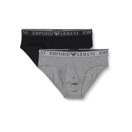 EMPORIO ARMANI Men's Briefs (Pack of 2), Medium Melange Grey/Black, M
