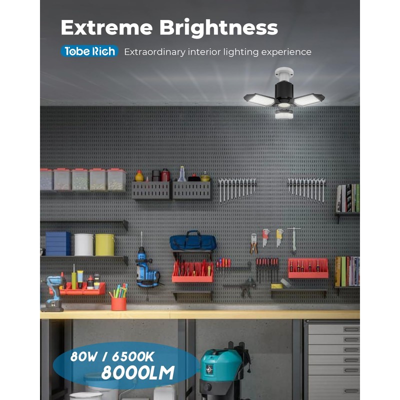 toberich LED Garage Light Bulb, 8000LM Shop Lights 6500K