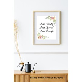 LRF Motivational Wall Art – 8 x 10-inch I Am Worthy Loved Enough Inspirational Wall Art Prints – Floral Wall Decor with Positive Motivational Affirmations for Women, Teens, Girls (Unframed)