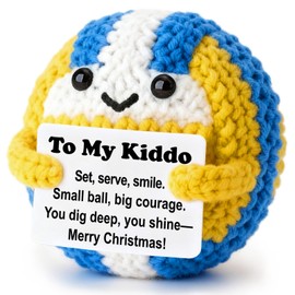 Weming Stocking Stuffers – Mini Crochet Volleyball Plush with Story Sign, Handmade 4-inch, Cute, Kawaii Desk Nightstand Locker Decor, Secret Santa