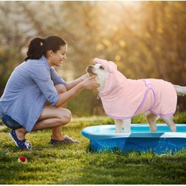Mosucoirl Dog Bathrobe Coat, Pet Towel Microfibre Dog Bath Towel Absorbent Bath Towel Dog Quick Drying Adjustable Dog Bathrobe Hooded Bathrobe Dog Cotton