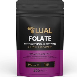 LUAL Folate Supplement for Women Pregnancy | Acido Folico para Mujer Embarazada Folate Dietary Supplement 1,333 mcg DFE (Folic Acid 800 mcg) 400 Count