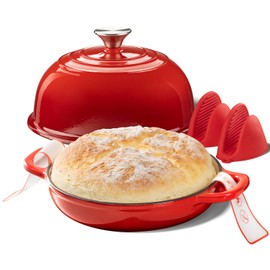 Armorbear Dutch Oven for Bread Baking-5QT Cast Iron Sourdough Dutch Oven Pot with Lid, Enameled Round Cast Iron Bread Pot with Dome Lid for Homemade, Gifts for Sourdough Bakers, Red