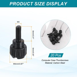 sourcing map 20 Pcs M3x8mm PC Computer Case Thumbscrews, Carbon Steel Nickel Plated Knurled Thumb Screws Bolts Fasteners for Computer Cover, Motherboard, Fan, Power Supply, Black