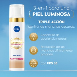 NIVEA Luminous 630 Anti-Flecken-Fluid CC SPF30 3-EN-1 (1 x 40 ml), CC Cream mit dreifacher Wirkung, getönter Gesichts-Sonnenschutz, mittlere Tönung
