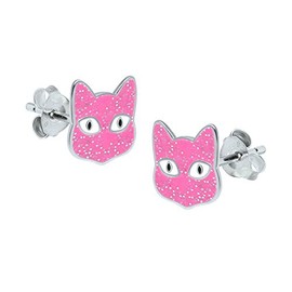 Pink Cat Earrings - 925 Sterling Silver with Sparkly Glitter