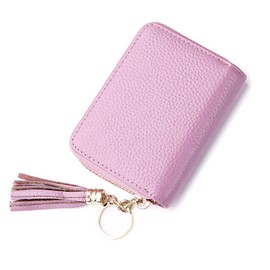ZhengYue Credit Card Holder Blocking PU Leather Mini Credit Card Wallet Purse Key Chain with Zipper for Women Men Purple