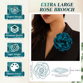 Yadiana 5.7In Extra Large Rose Flower Brooch Pins, Dainty Satin Fabric Green Rose Brooches Elegant Big Lapel Pins for Women Wedding Party Dance Banquet Dress Suit Clothes Accessories Jewelry Gifts