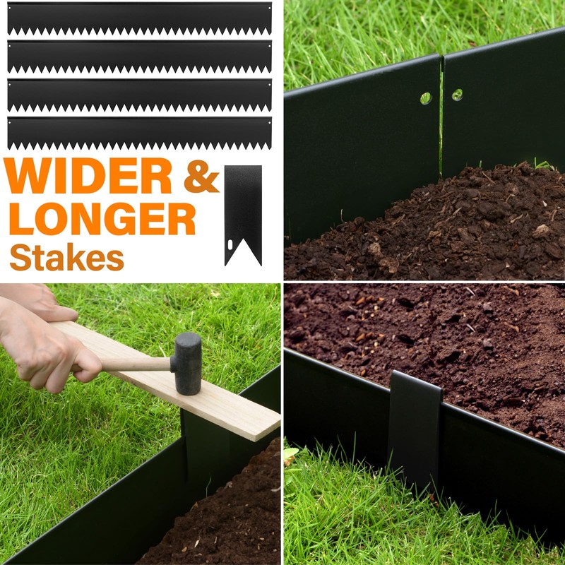 LAVEVE Landscape Edging Galvanized Steel Black, Hammer-in Metal Garden Edging