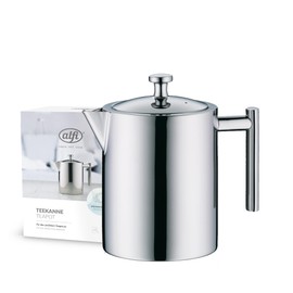 alfi TEA POT 1,40l, Isolierkanne aus Edelstahl mit Teesieb und Teefänger, einwandiger Edelstahl, Thermoskanne langlebig, ideal als Teekanne für losen Tee, spülmaschinenfest, BPA-frei