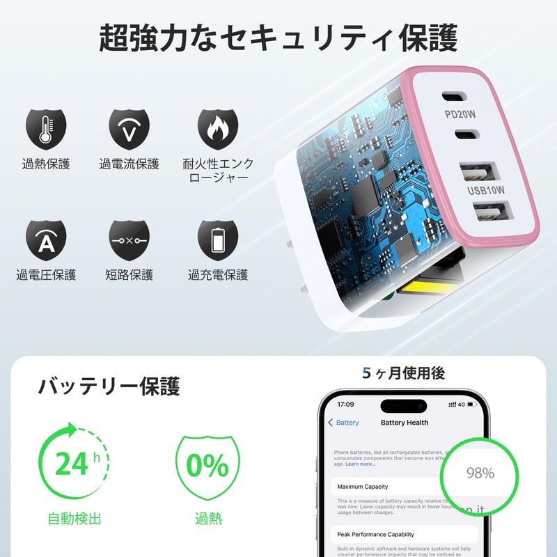 iP-JP 30W 4-Port USB Rapid Charger,Rose Red