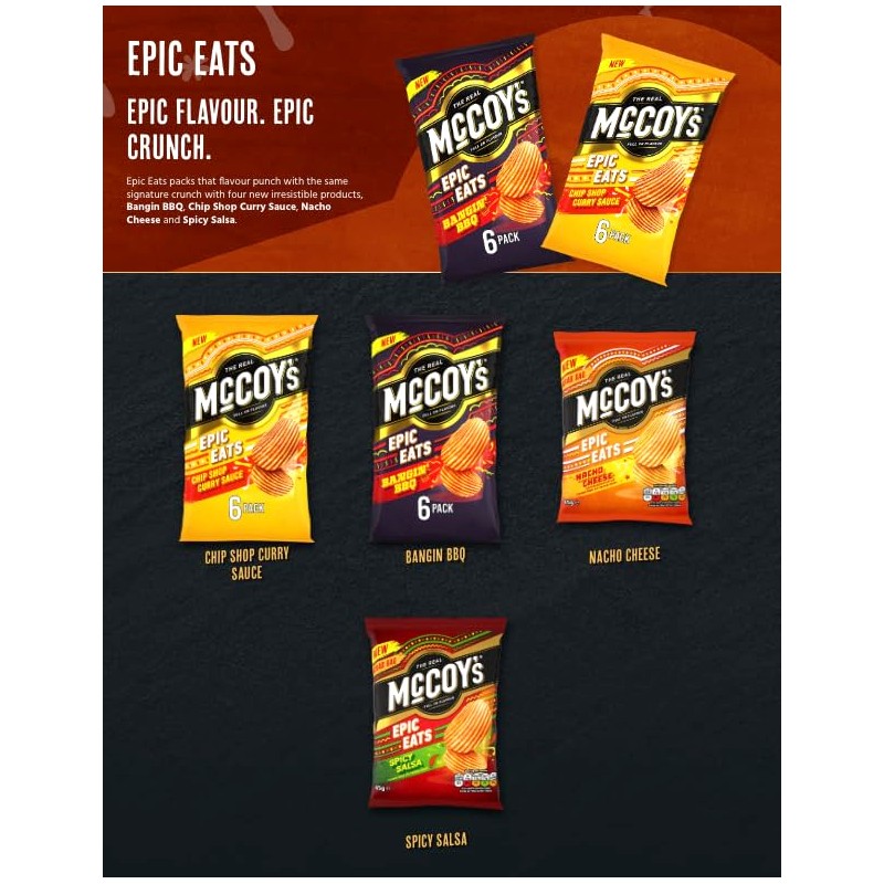 McCoy's Flame Grilled Steak Flavour Ridge Cut Potato Crisps, 6