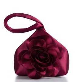 BABEYOND Clutch Purses for Women - Evening Bags Flower Satin Handbag Classy Wristlet Purse for Party Daily Wedding, Red
