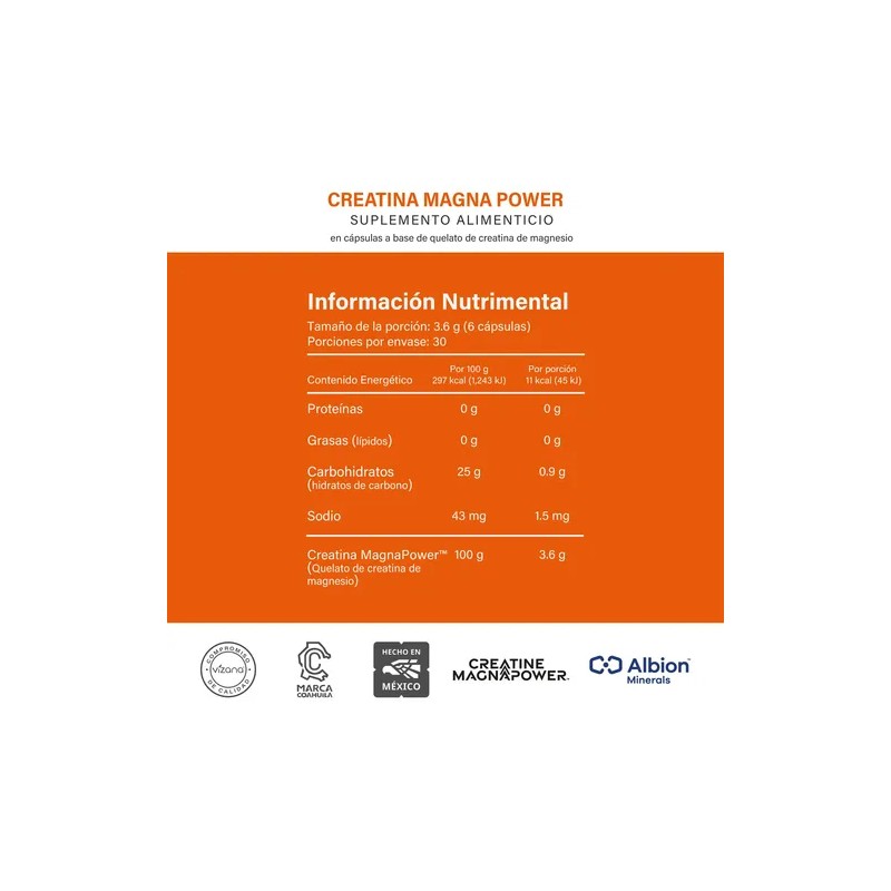 Creatina Magnapower Quelada 180 Cap-600 Mg| Vizana Nutrition