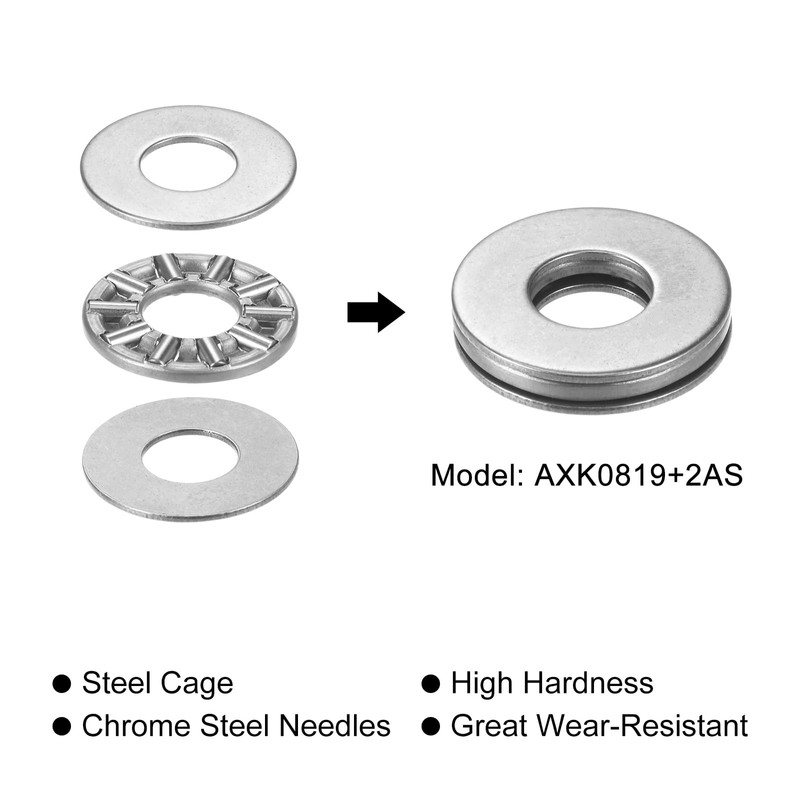 sourcing map AXK0819 Thrust Needle Roller Bearings with Washers 8mm