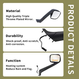 LEAVAN Chrome Hood Mirrors Assembly Compatible with 2018-2021 Freightliner Cascadia, Hood Mirrors with Heating for 2018-2021 Freightliner Cascadia Accessories(Right Side)