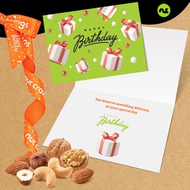 NUT CRAVINGS Gourmet Collection - Happy Birthday Treats, Nuts Gift Basket with Bday Ribbon (7 Assortments) Food Platter, Healthy Snack Care Package, Food Assortments