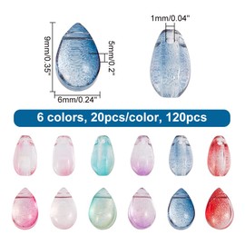 AHANDMAKER Pack of 120 Teardrop Glass Beads, 6 Colours, Transparent Crystal Beads, Water Drops, Loose Pendant Beads for Valentine's Day, DIY Necklace, Earring, Bracelet, Jewellery Making