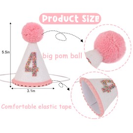 LINLULU Sombrero de cumpleaños para niñas, Sombrero de cumpleaños con Purpurina con pompón Rosa, decoración de cumpleaños para niñas (Sombrero de 4º cumpleaños)