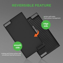 NutriChef Cast Iron Reversible Grill Plate, 18” Flat Skillet Griddle Pan for Stove Top, Gas Range Grilling Pan with Silicone Oven Mitt, Compatible with Electric, Ceramic & Induction Cooktops, 18”x10”