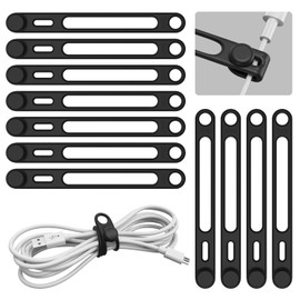 Viaky Silicone Cable Straps Cord Ties, 10Pcs Black Cable Ties With Hook, Reusable Tie Wraps Wire Organizer For USB Charging Cords Earphone HDMI Ethernet Kitchen Appliance PC Wires