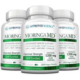 Approved Science® MoringaMD - 100% Pure Moringa Oleifera - 1200mg - Support Weight, Boost Energy, Balance Mood - 60 Capsules Per Bottle - 3 Month Supply - Non-GMO, Made in USA, Vegan Friendly