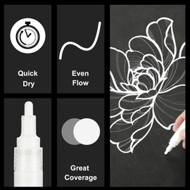 SFAIH White Paint Markers Pens - 4 Pack 2-3MM Medium Tip Acrylic White out Markers for Rock Painting, Wood, Metal, Fabric, Plastic, Canvas, Glass, Ceramic, Diy Crafts, Drawing, Tire, Correction