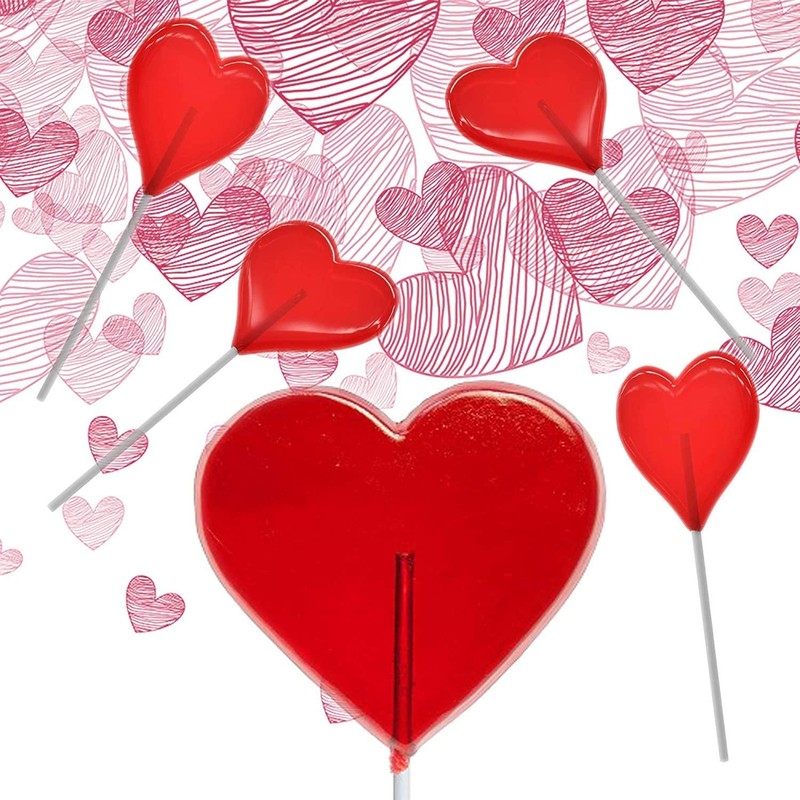 Fruidles Valentine's Heart Lollipops Candy, Red Heart Shaped Hard Candy