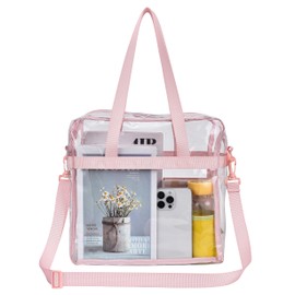 USPECLARE Clear Bag,Clear Tote Bag Stadium Approved,Stadium Security Travel & Gym Clear Bag for Work (Main Pocket Only-Pink)…