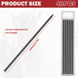 48 PCS Bleistiftminen,Bleistiftminen für Zimmermannsbleistift,Bleistiftminen für Tischler,Pica Minen,Bleistift Minen,Solide Tieflochmarker Minen Konstruktion für Architekt Zeichnen