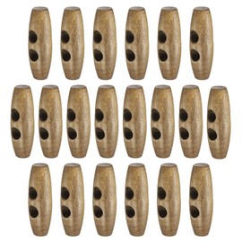 HARFINGTON 20pcs Wooden Toggle Buttons 35mm / 1.4" Wood Olive Sewing Buttons 2-Hole Wood Horn Oval Buttons Sewing Accessories for Coat Sweaters Clothing DIY Craft, Light Brown