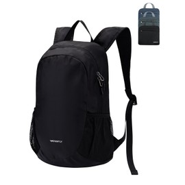WATERFLY Ultralight Foldable Backpack 18 L: Small Packable Hiking Backpack Lightweight Thin Daypack Sporty Daypack for Sports Outdoor Hiking Travel City Trips Shopping Men Women, black, Travel
