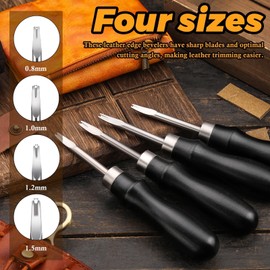 CBHGFEA 7 Pcs Leather Knife Set, Leather Working Tools, Including 4 Sizes Leather Edge Bevelers Leather Cutting Knife Skiving Knifes Round and Sandalwood Edge Burnisher Tools for DIY Leather Craft
