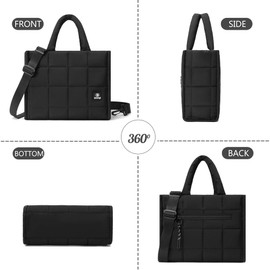 DOYOGI Quilted Crossbody Bags for Women,Small Tote Bag Shoulder Bag,Puffer Weekender Overnight Bag,Purse Handbag Organizer (Black)