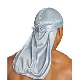 SHYNE Silky Durag - Silver | Perfect for Waves, Braids and Curls | Premium Silk Du Rags for Men and Women | Long Tail | Ultra Soft and Wrinkle Free Satin | Black Owned Business