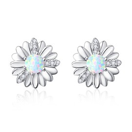 TANGPOET Daisy Stud Earrings 925 Sterling Silver Opal Daisy Earrings, Dainty Flower Earring, Birthday Jewellery Gifts for Women Girls Daughter