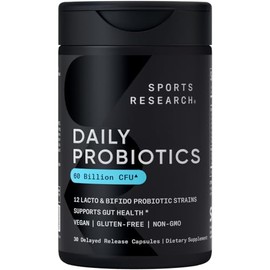 Sports Research Probióticos Diarios con Prebióticos, 30 Cápsulas Veganas                                                                              