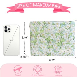 Sunwel Fashion Cute Cosmetic Bag for Women Girls, Floral Coquette Aesthetic Make Up Bags (white/green)