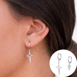 Northstar Dangle Earrings for Girls Spike Drop Hoop Earrings Silver Star Drop Earrings North Star Huggie Hoop Earrings Punk Asymmetrical Earrings Jewelry for Women Men Gifts