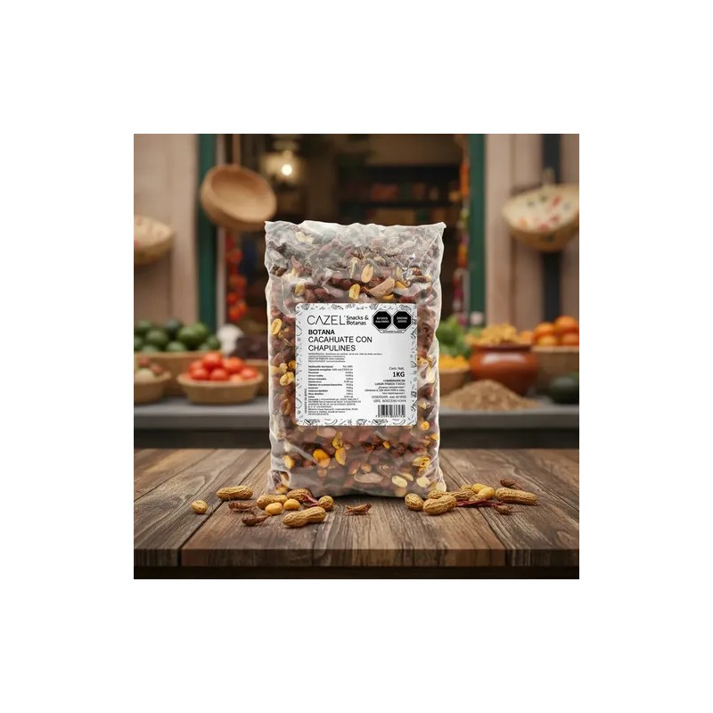 CAZEL® Botana Oaxaqueña Cacahuates Chile Ajo y Chapulines 1kg
